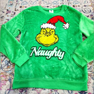 🎄The Grinch Sweater Kid's Green Graphic Unisex Pullover Fleece Top, sz M (7-9)